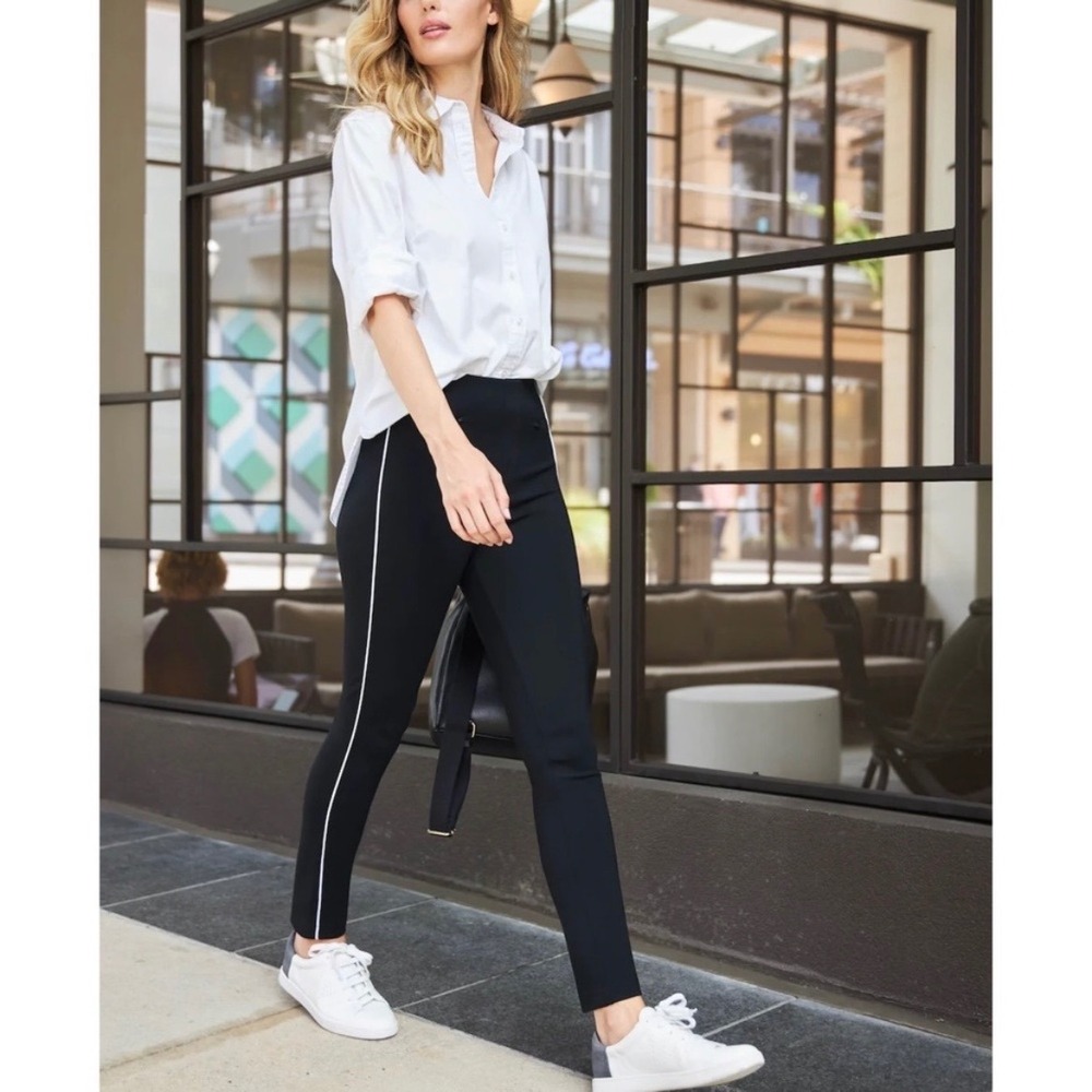 Spanx The‎ Perfect Piped Skinny Ankle Pant Side Stripe Black White Womens XL
